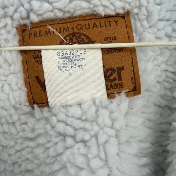 Vintage 80s Wrangler Trucker Jean Jacket Acid Snow Wash Sherpa Western Outlaw M - Picture 11 of 16